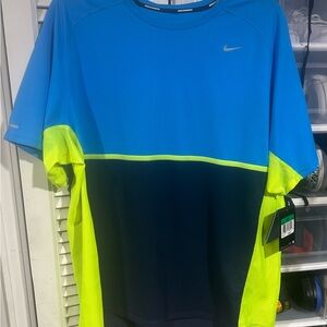 Brand New!!XL Nike Blue + Neon Yellow Running Athletic Tee